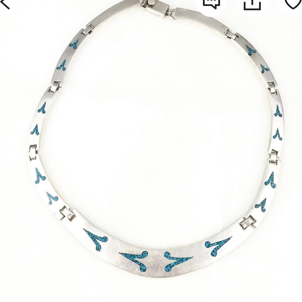 Vintage 925 Mexico Sterling Silver Taxco Turquoise Collar Necklace